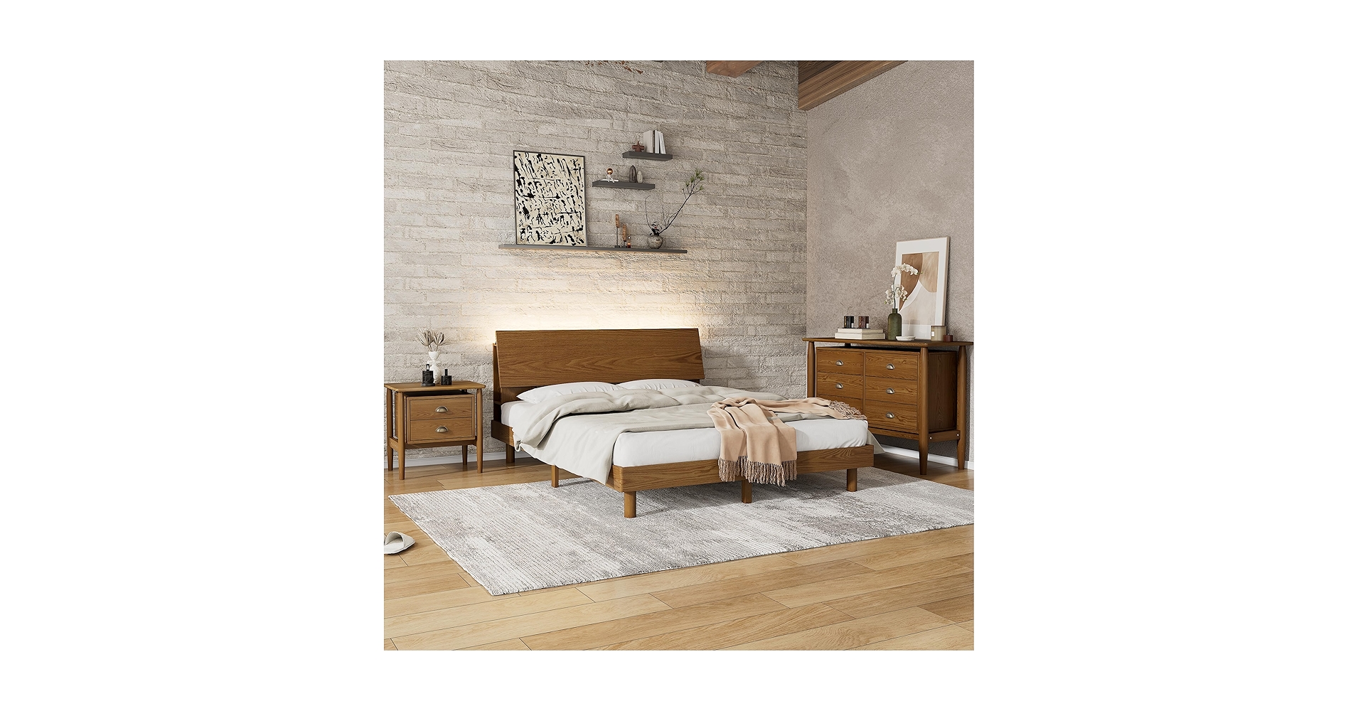 Amazon｜ベッドルーム3点セット、LEDライトとUSBポート付き